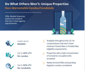 No Warrantable Jumbo Florida Condo Condotel Mortgage lenders