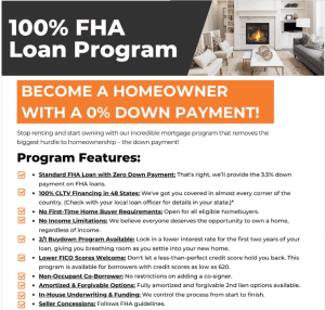 FHA 100% No Downpayment Florida Mortgage Lenders