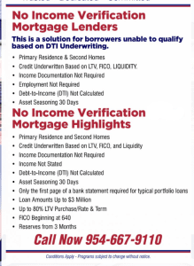 No Income Verifification Florida Mortgage Lenders