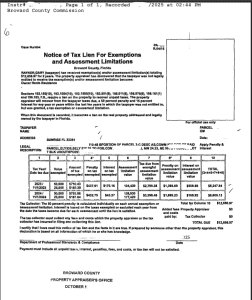 Notice of Tax Lien for Exemptions and Assessment Limitations in Florida