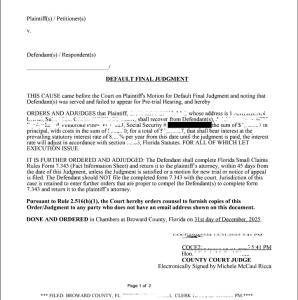 0 Refinance Default Final Judment